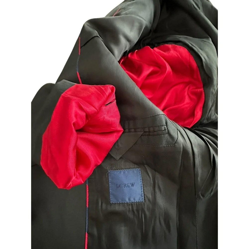 J Crew Shawl Collar Tuxedo Jacket Italian Wool 42L Long Black Red‎ Trim #HR-6